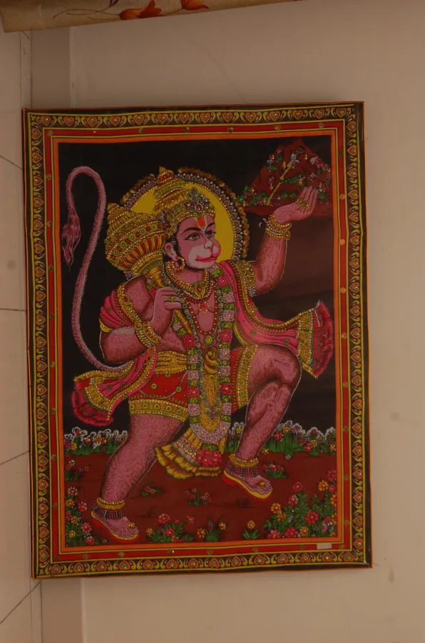 Shri Hanuman Framed Silk Tapestry